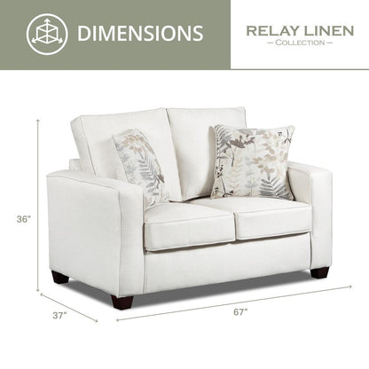 Living Room Relay Linen Loveseat with Two Throw Pillows