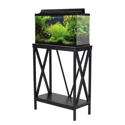 20 Gallon Steel X-Frame Aquarium Stand, with lower shelf, Black