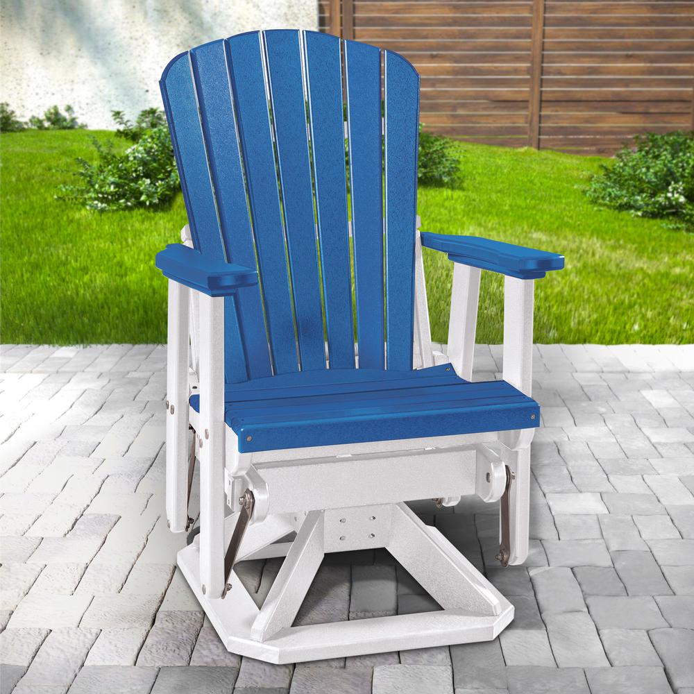 Fan Back Swivel Glider in Blue and White