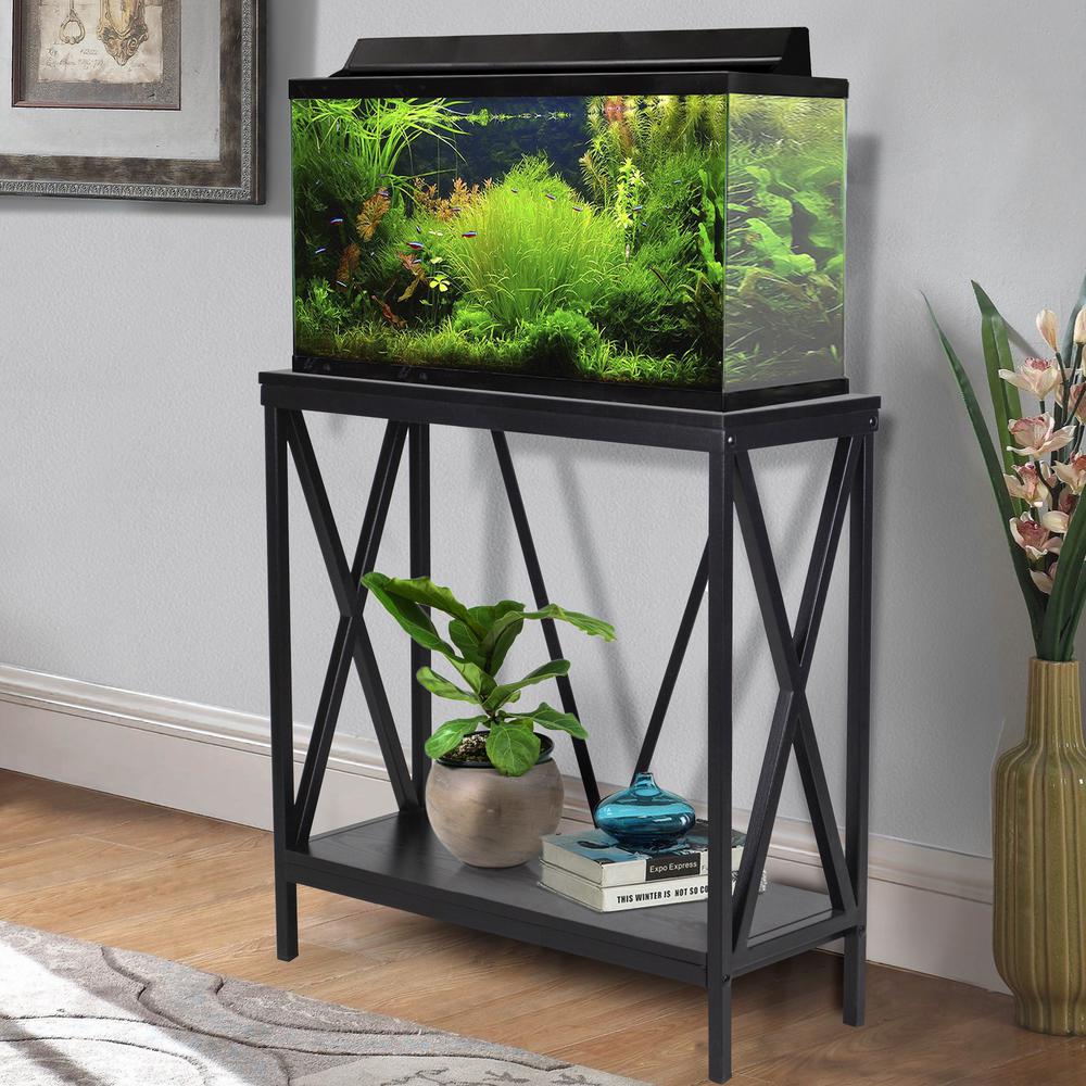 29/37 Gallon Steel X-Frame Aquarium Stand, with lower shelf, Black