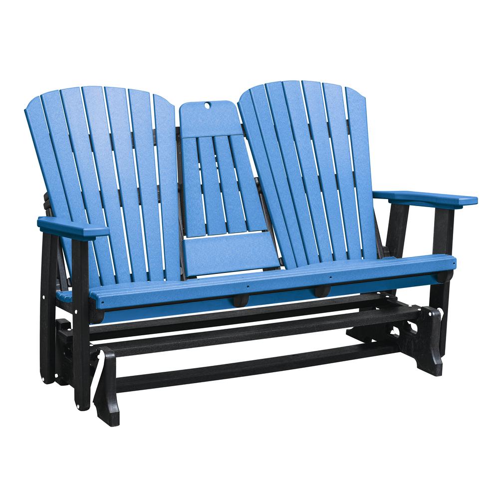 Two Seat Fan Back Glider with Drop Down Table/Cup Holder in Blue