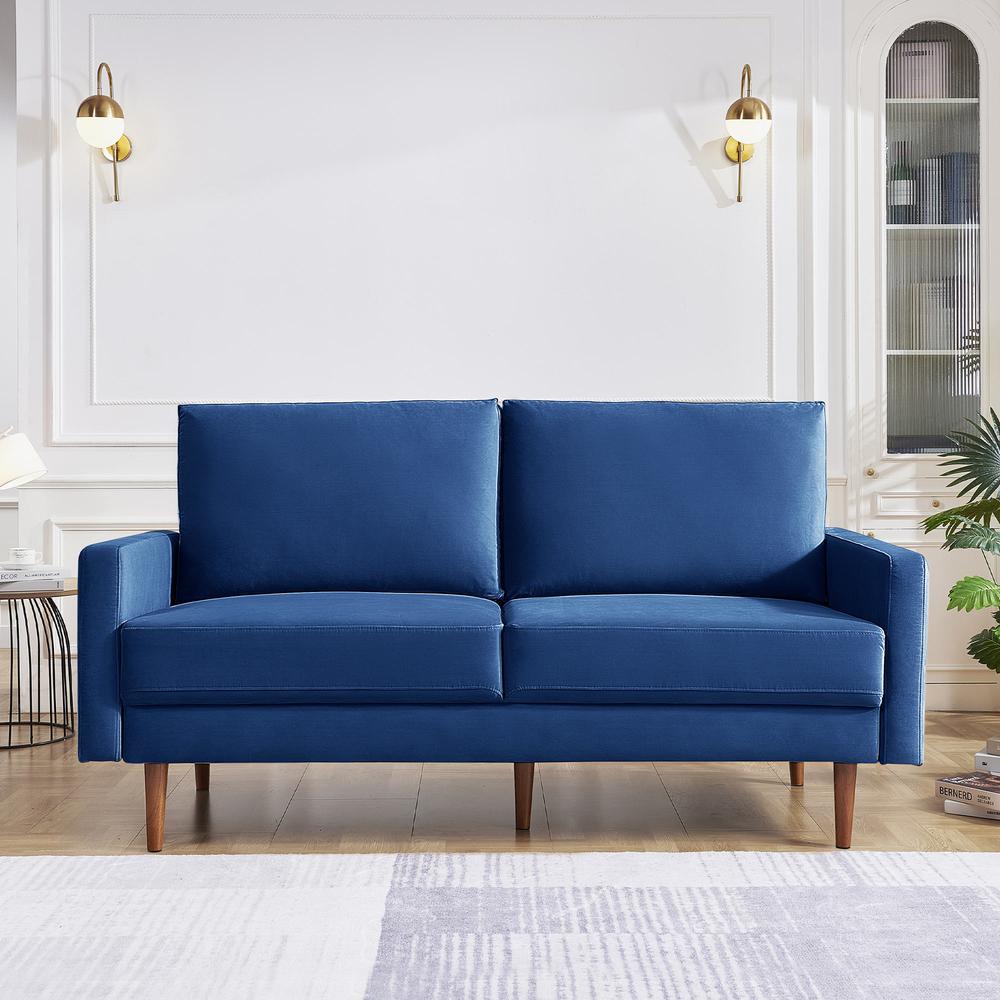 69 Inch Wide Upholstered Two Cushion Sofa with Square Arms