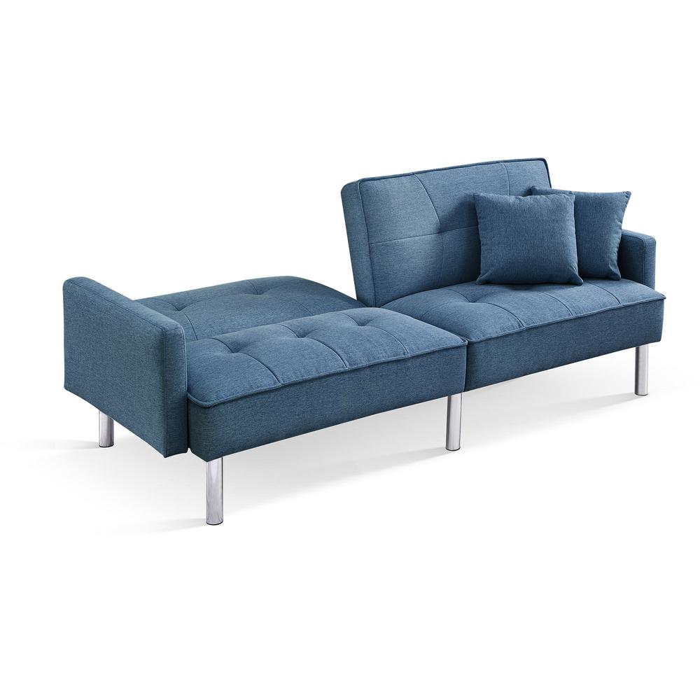 Tufted Futon Convertible Sofa Sleeper with Two Throw Pillows