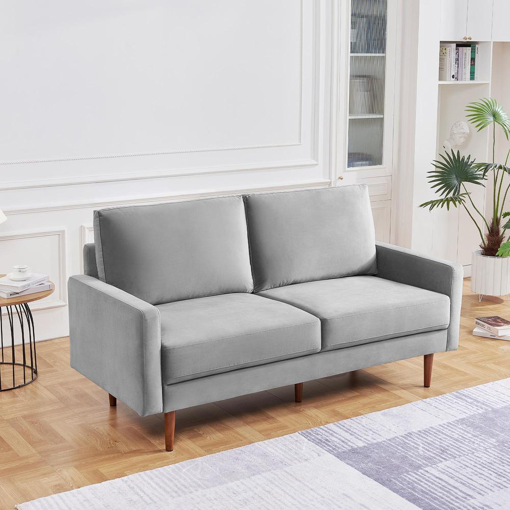 69 Inch Wide Upholstered Two Cushion Sofa with Square Arms