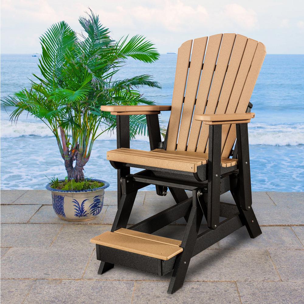 OS Home and Office Model 516CBK-K Double Balcony Height Glider with Center Table in Cedar and Black