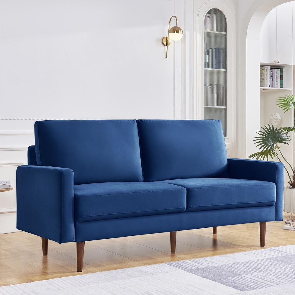 69 Inch Wide Upholstered Two Cushion Sofa with Square Arms