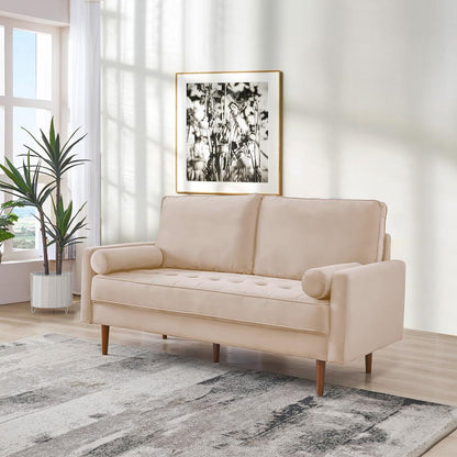 69 Inch Wide Upholstered Two Cushion Sofa with Bolster Pillows