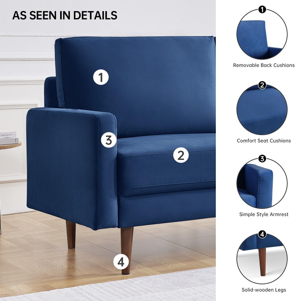 69 Inch Wide Upholstered Two Cushion Sofa with Square Arms