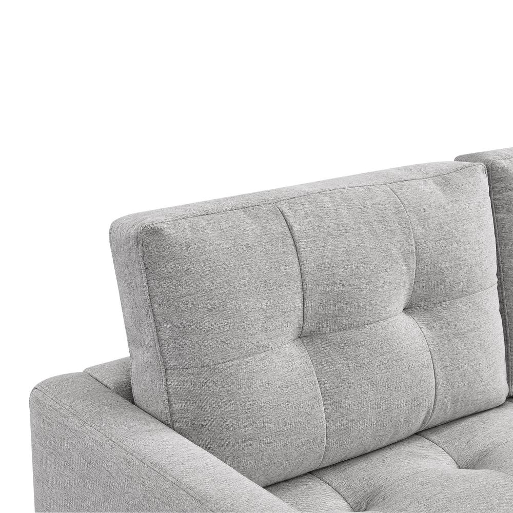 Two Piece Upholstered Tufted L Shaped Sectional with Ottoman in Light Grey