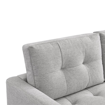 Two Piece Upholstered Tufted L Shaped Sectional with Ottoman in Light Grey