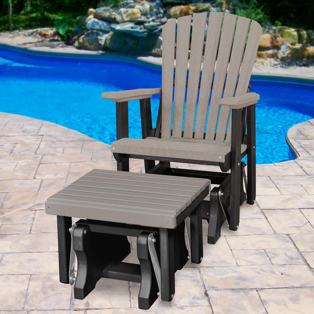 Fan Back Glider and Ottoman Glider in Light Gray with a Black Base