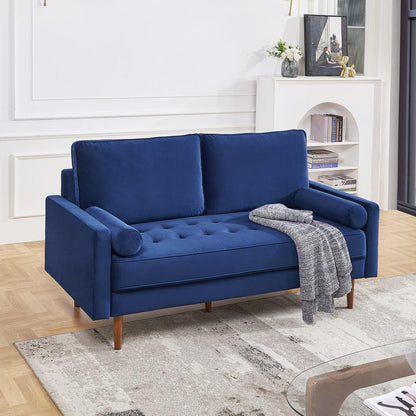 69 Inch Wide Upholstered Two Cushion Sofa with Bolster Pillows