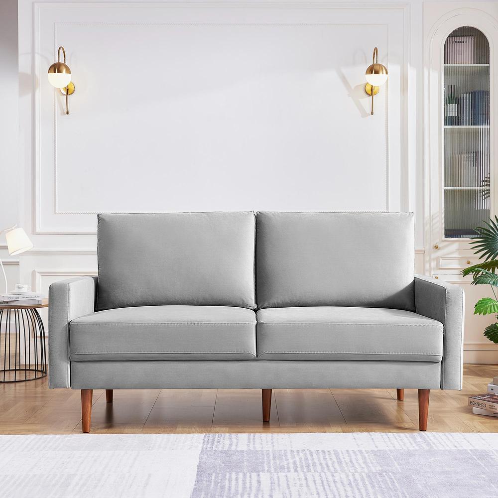 69 Inch Wide Upholstered Two Cushion Sofa with Square Arms