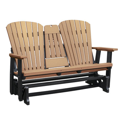 Two Seat Fan Back Glider with Drop Down Table/Cup Holder in Cedar