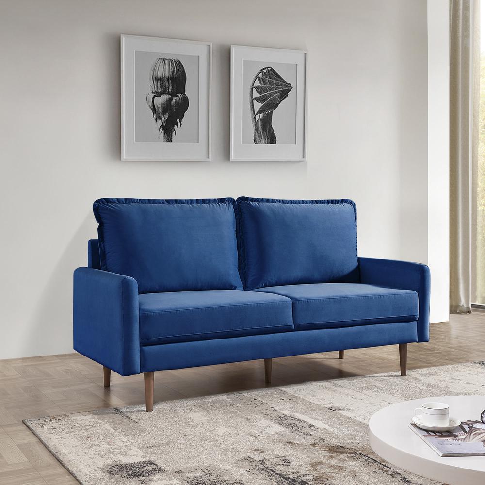 69 Inch Wide Upholstered Two Cushion Sofa with Cambered Arms