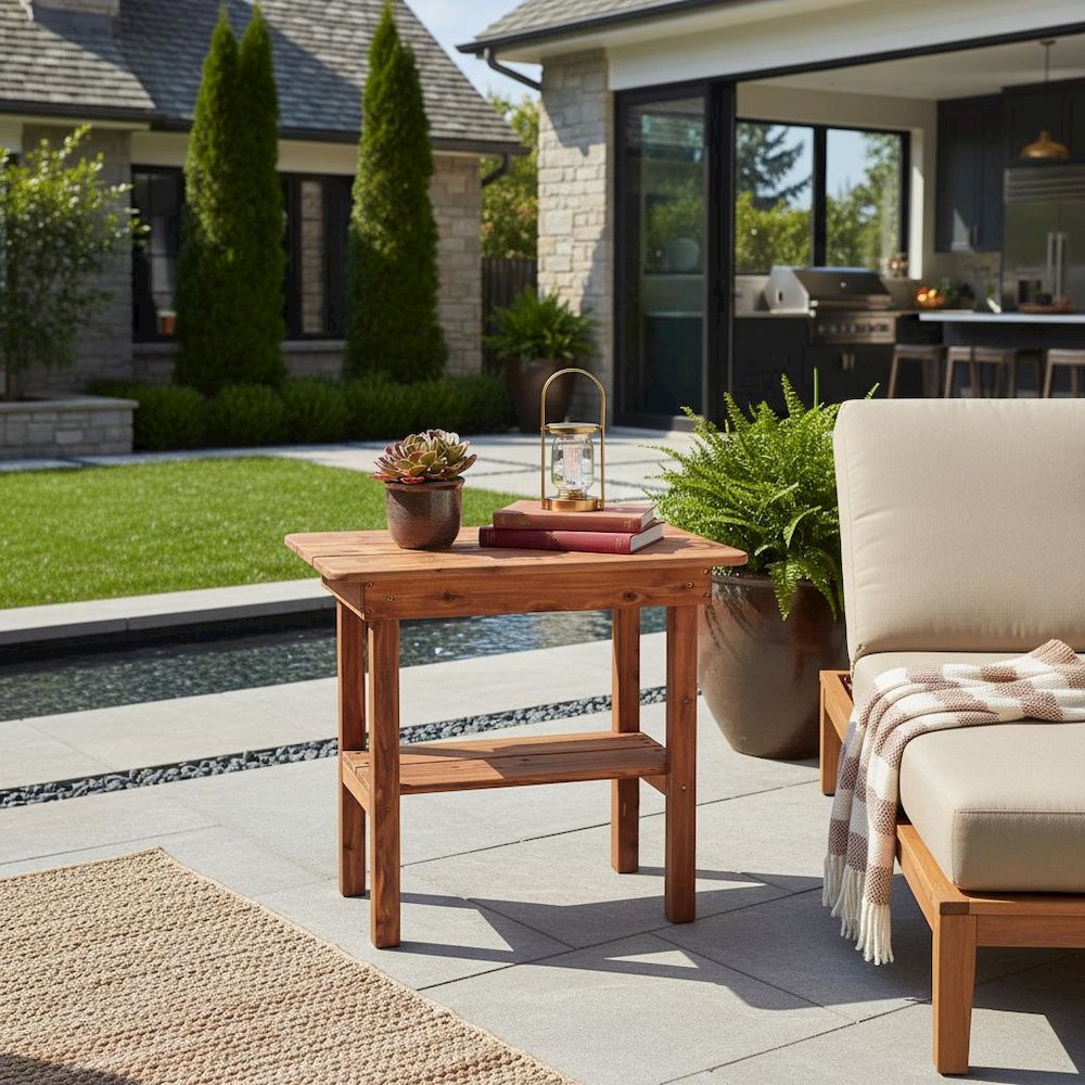 Rectangular Side Table, Outdoor Accent, Brown Wood Design