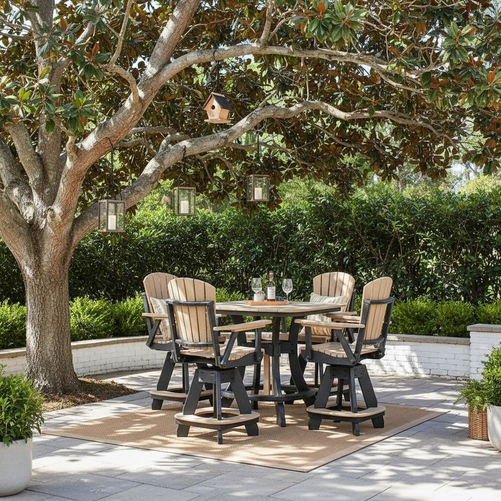 Square Counter Height Patio Set, 5-Piece, HDPE All-Weather Furniture, Brown