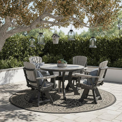 Round Dining Set, 5-Piece, All-Weather HDPE, Umbrella Hole, Gray