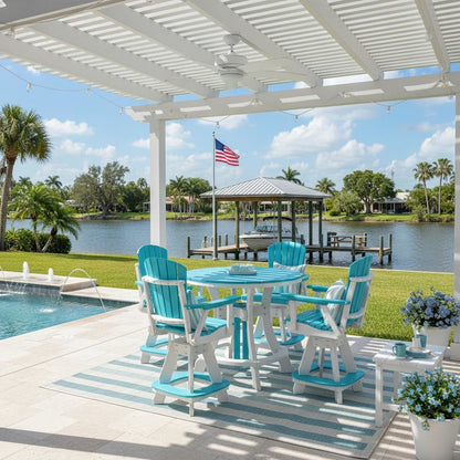 5-Pc Round Dining Set, Aruba Blue, Counter Height, Poly