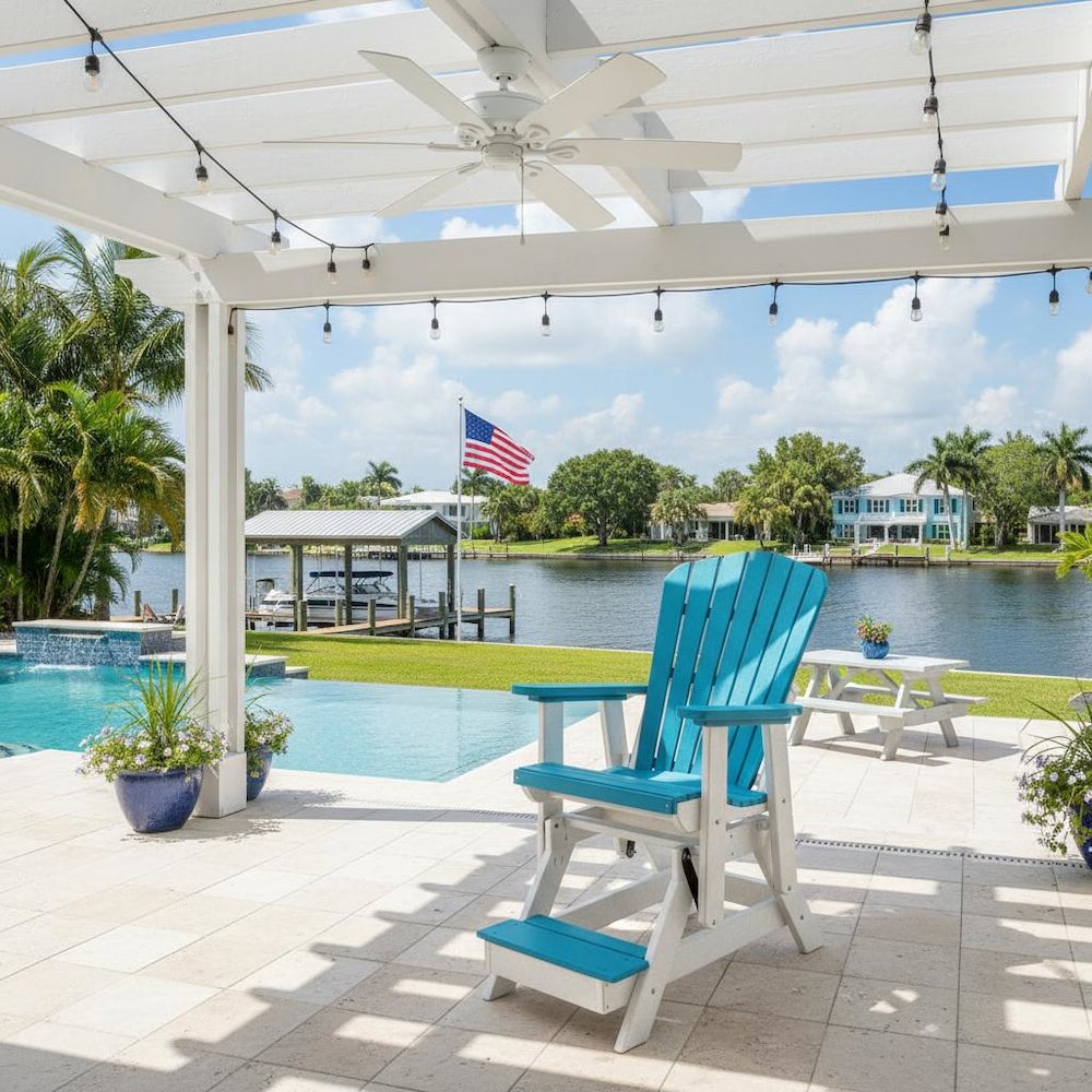 Fan Back Balcony Glider, Single Chair, Elevated Seating, All-Weather HDPE, Blue