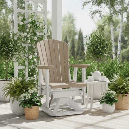 Fan Back Swivel Glider, Single Chair, All-Weather Polyethylene, Brown