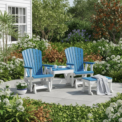 Double Glider Bench with Table, Blue, Heavy Duty Poly