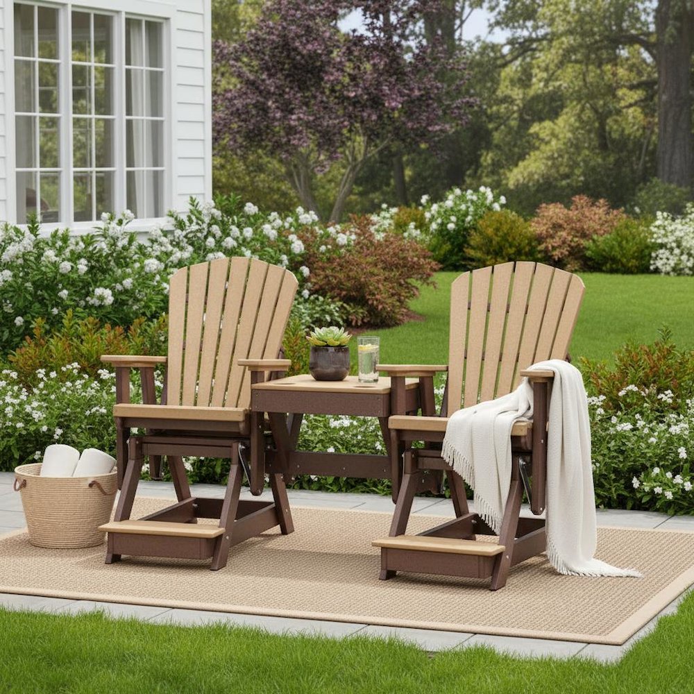 Double Balcony Height Glider, 2-Seater, Brown Center Table, Outdoor Seating