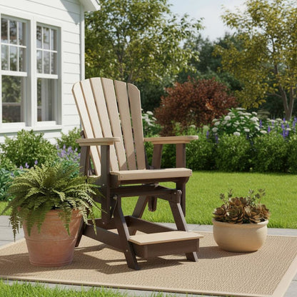 Balcony Glider Chair, Cedar Brown, Elevated Seating, Heavy Duty Poly