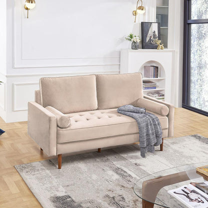 69 Inch Wide Upholstered Two Cushion Sofa with Bolster Pillows