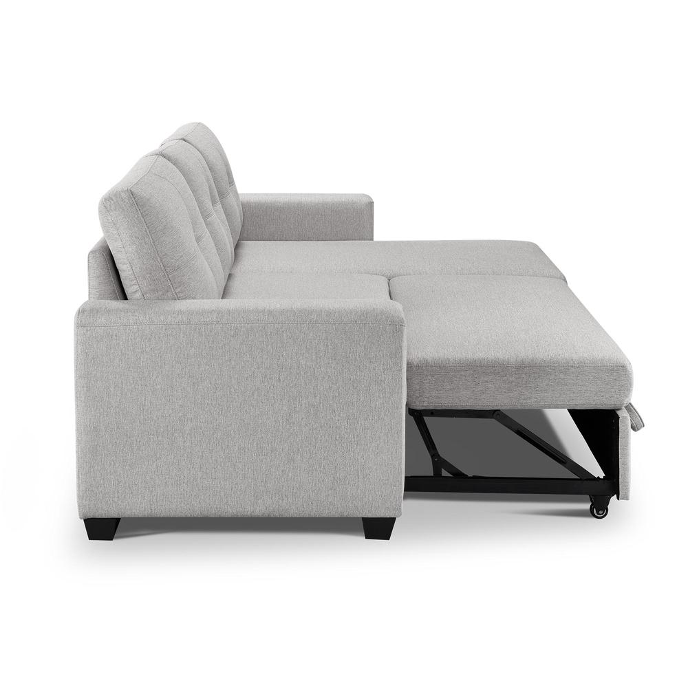 Tufted Sectional Chaise Sofa Sleeper with Storage in Light Grey