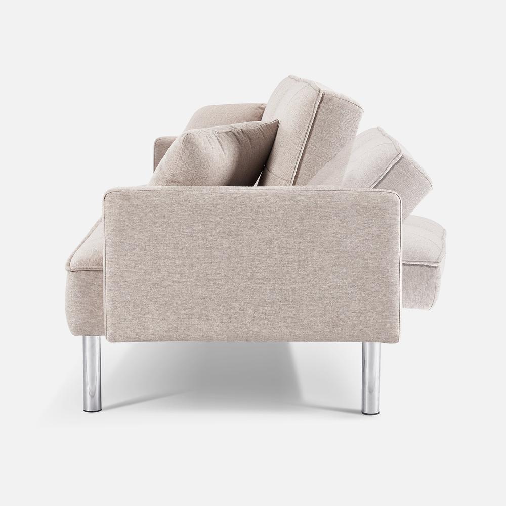 Tufted Futon Convertible Sofa Sleeper with Two Throw Pillows
