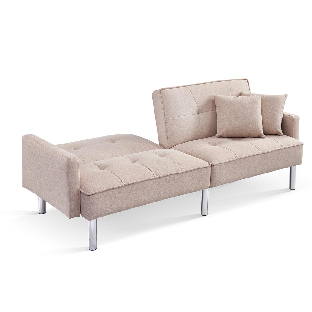 Tufted Futon Convertible Sofa Sleeper with Two Throw Pillows