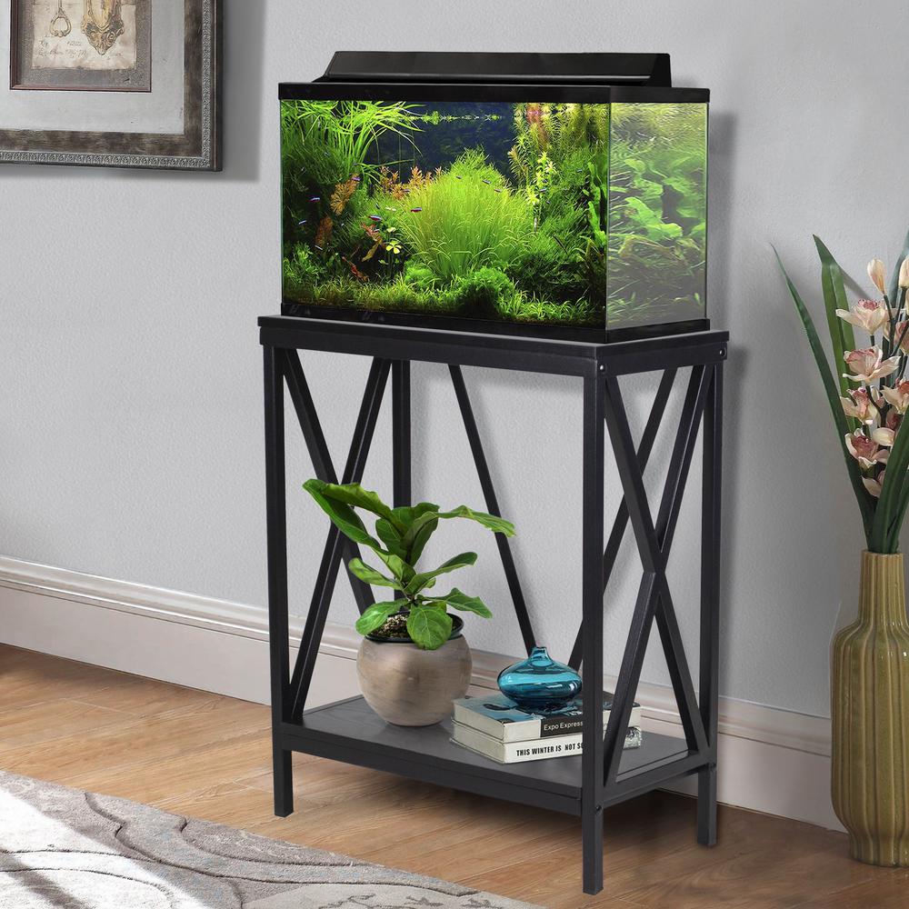 20 Gallon Steel X-Frame Aquarium Stand, with lower shelf, Black