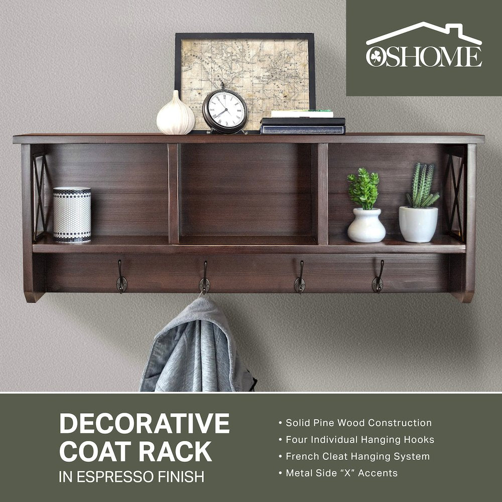 Decorative Coat Rack and Storage Accent Rack in Espresso