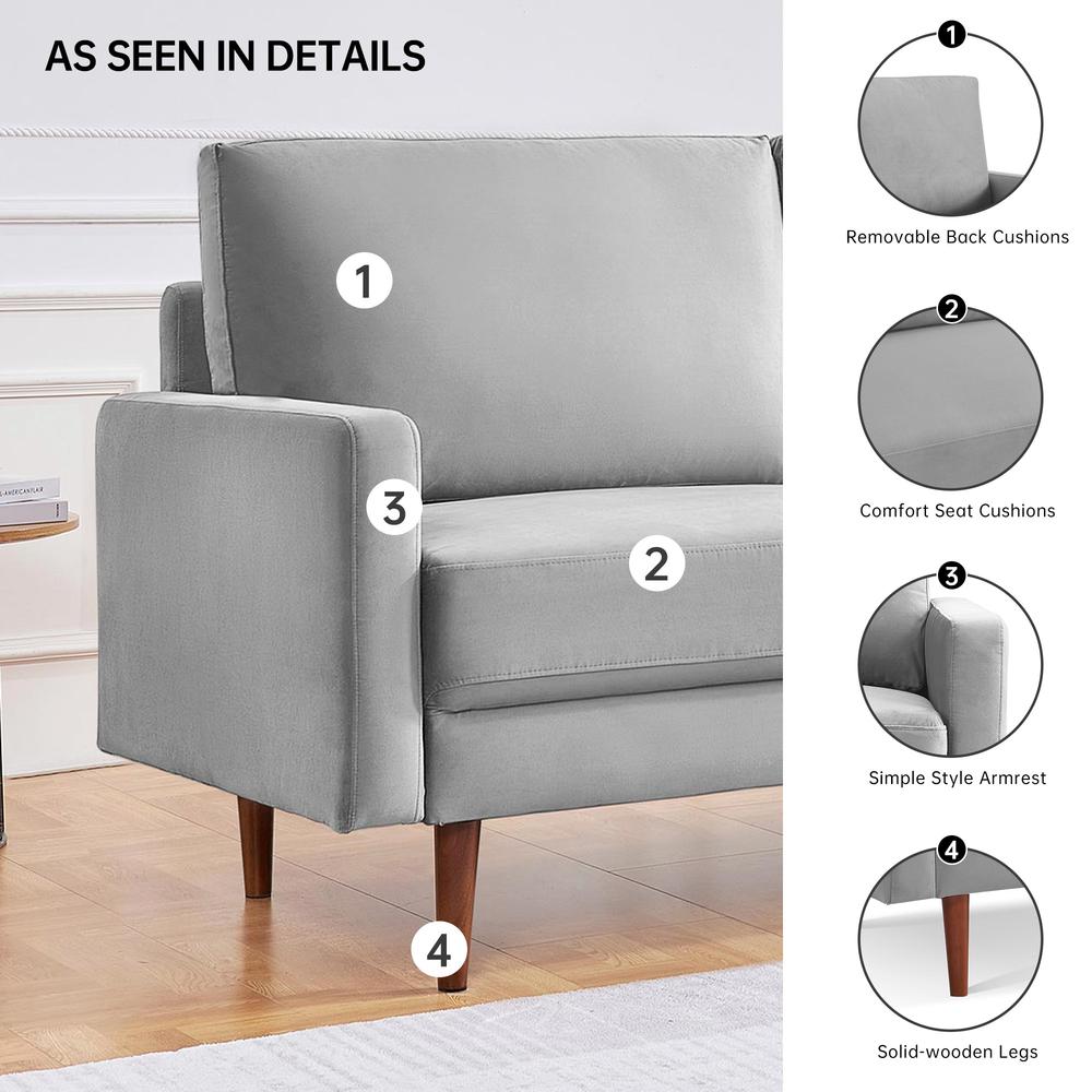 69 Inch Wide Upholstered Two Cushion Sofa with Square Arms
