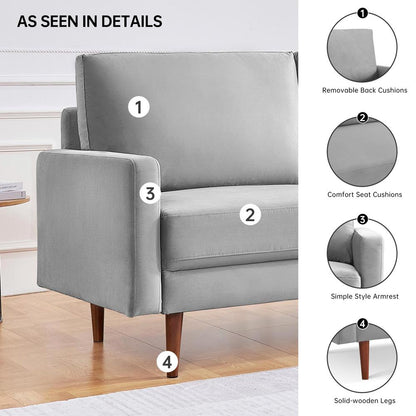 69 Inch Wide Upholstered Two Cushion Sofa with Square Arms