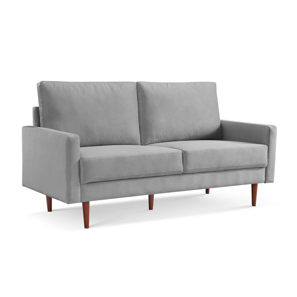 69 Inch Wide Upholstered Two Cushion Sofa with Square Arms