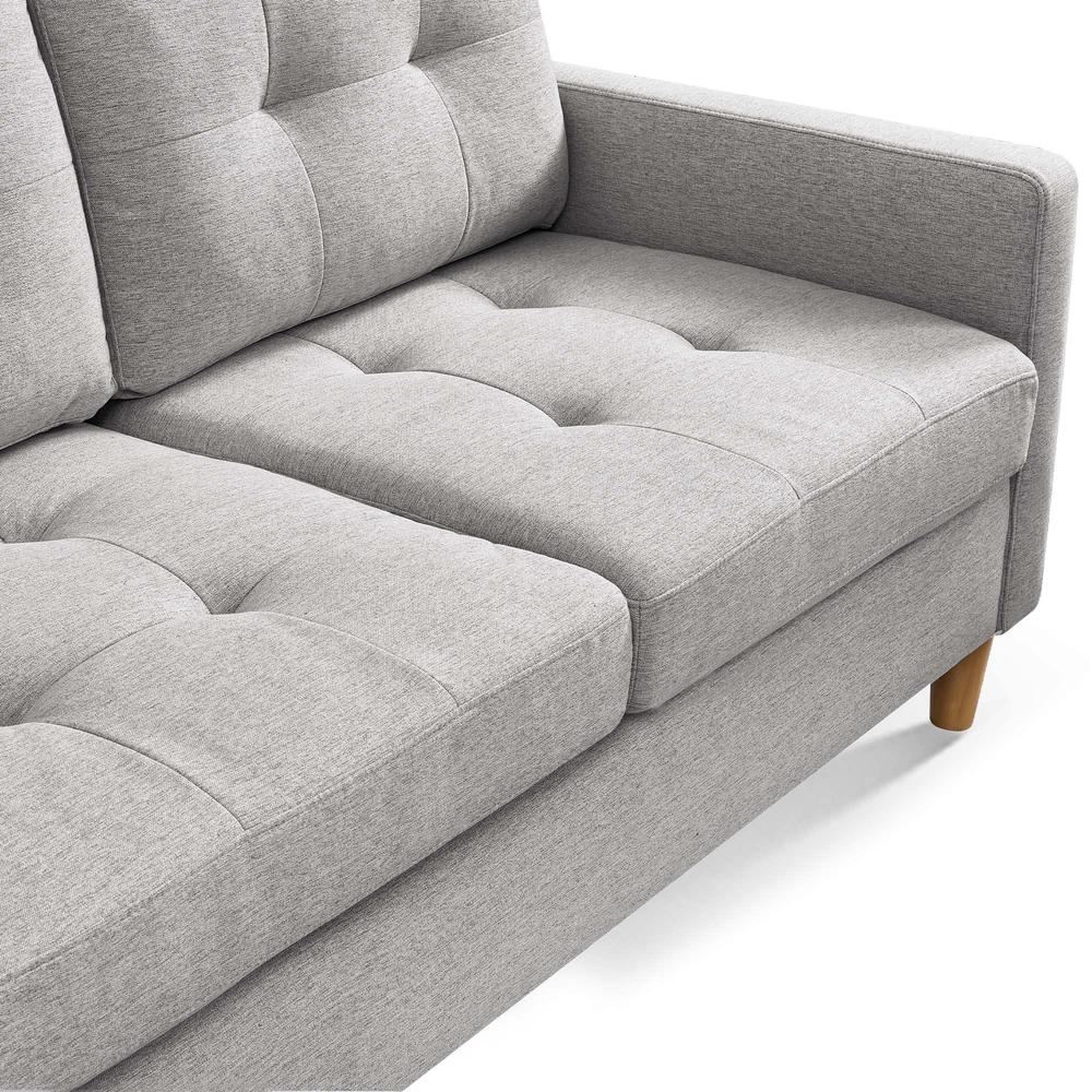 Two Piece Upholstered Tufted L Shaped Sectional with Ottoman in Light Grey