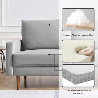 69 Inch Wide Upholstered Two Cushion Sofa with Square Arms