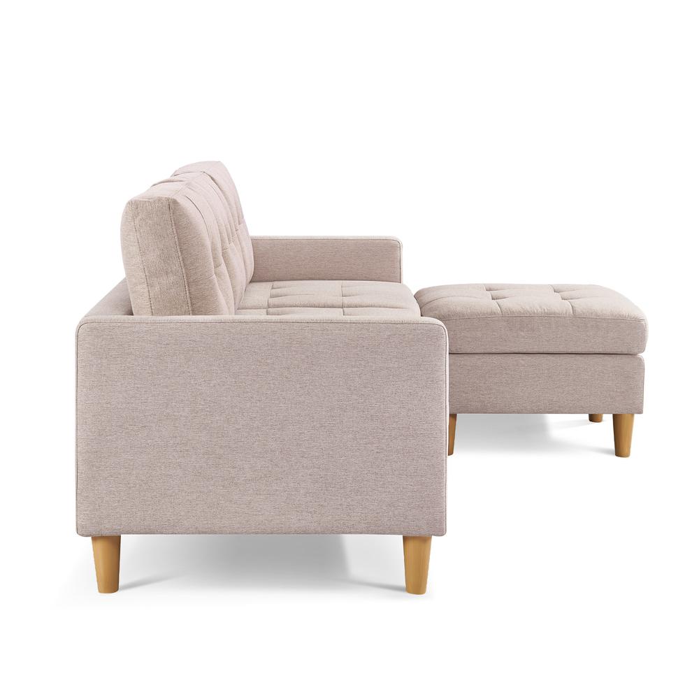 Two Piece Upholstered Tufted L Shaped Sectional with Ottoman in Beige