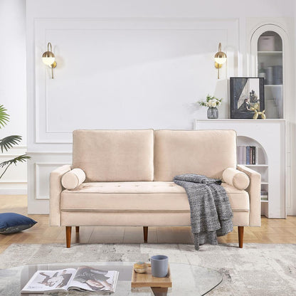 69 Inch Wide Upholstered Two Cushion Sofa with Bolster Pillows