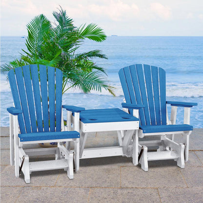 Double Glider with Center Table in Blue and White