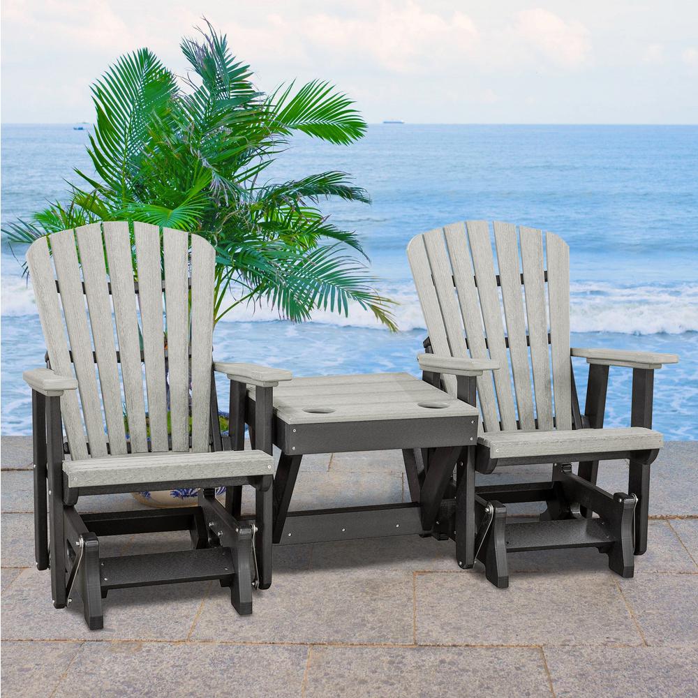 Double Glider with Center Table in Light Gray and Black