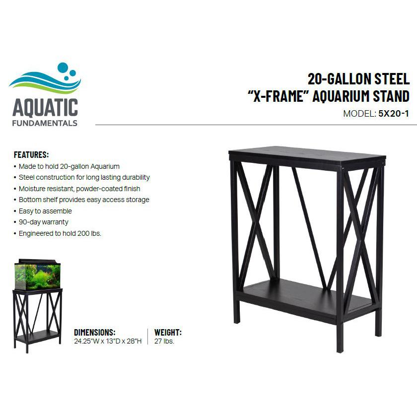 20 Gallon Steel X-Frame Aquarium Stand, with lower shelf, Black