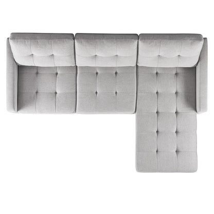 Two Piece Upholstered Tufted L Shaped Sectional with Ottoman in Light Grey