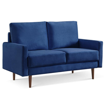 57 Inch Wide Upholstered Two Cushion Loveseat with Square Arms