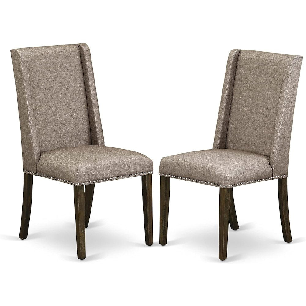 Lassale 5 Piece Dining Set Includes a Rectangle Kitchen Table with Butterfly Leaf and 4 Dark Khaki Linen Fabric Upholstered Chairs, 42x92 Inch, Walnut