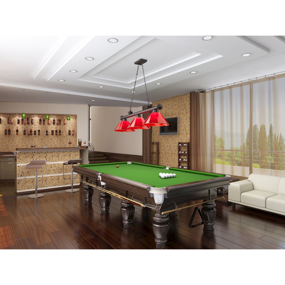 Z-Lite Cordon 3 Light Billiard, Steel Frame, Red Shade Color