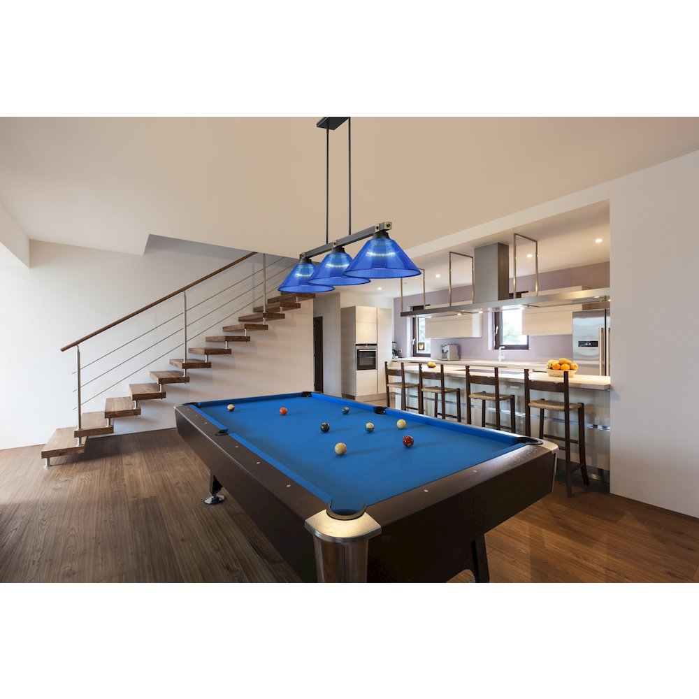 Z-Lite Bronte 3 Light Billiard, Steel Frame, Dark Blue Shade Color