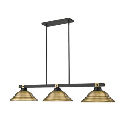 Z-Lite Bronte 3 Light Billiard, Steel Frame, Rubbed Brass Shade Color